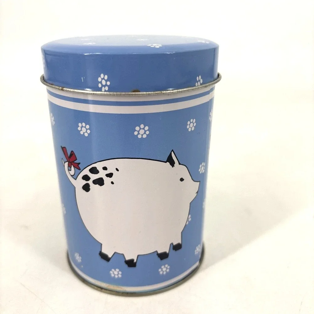 VTG Farm Nesting Tin Canisters set of 3 Cow Sheep Pig Grandma Cottage Core Blue